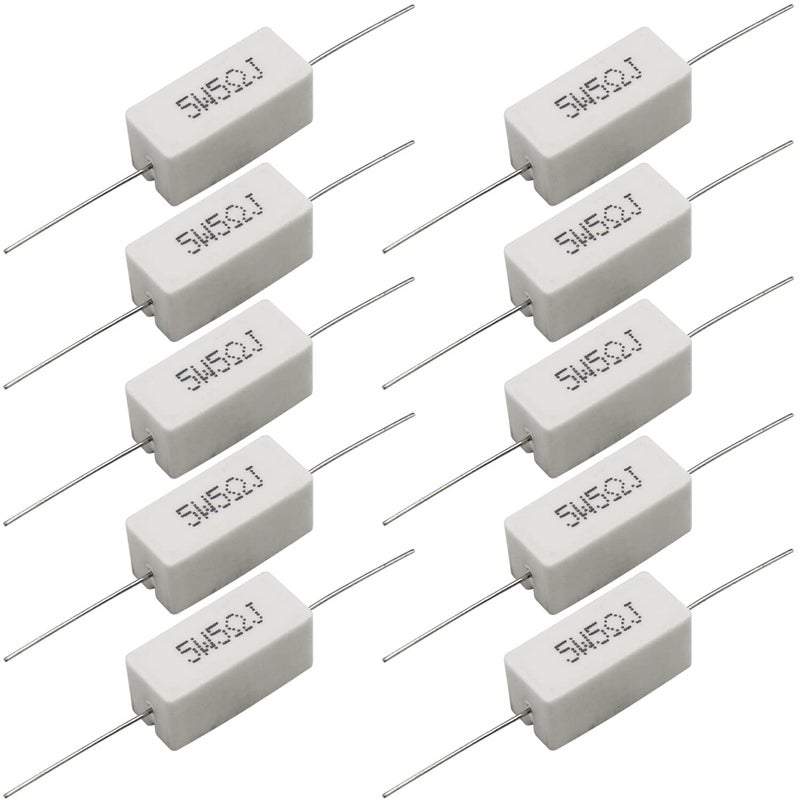 Dimlove Cement Resistor,10 PCS 5W 5 Ohm 5% Axial Lead Wire Resistor White Wound Fixed Ceramic Cement Resistors Wirewound Cement Power Resistors Flame Heat Moisture Resistance Precharge Horizontal Resistors - Image 1